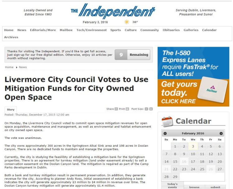 The independent Dec 17-2015 on mitigation bank approval